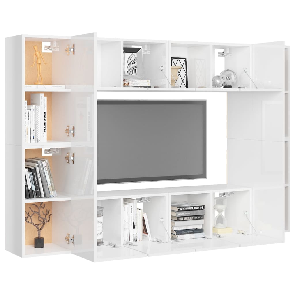 

vidaXL 8-delige Tv-meubelset spaanplaat hoogglans wit