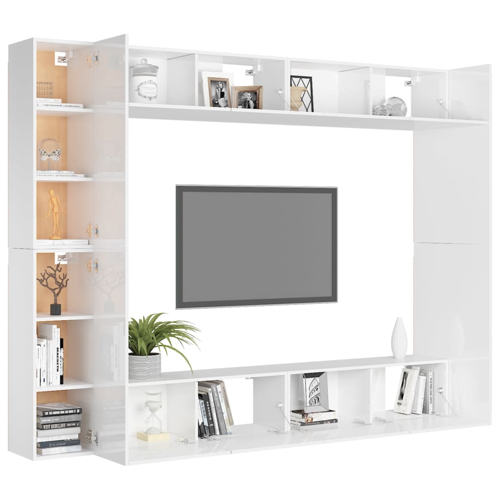 vidaXL Set di Mobili Porta TV 8 pz Bianco Lucido in Legno Multistrato