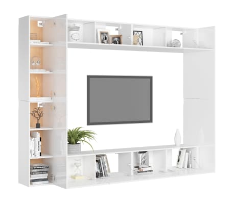 vidaXL 8 Piece TV Cabinet Set High Gloss White Engineered Wood