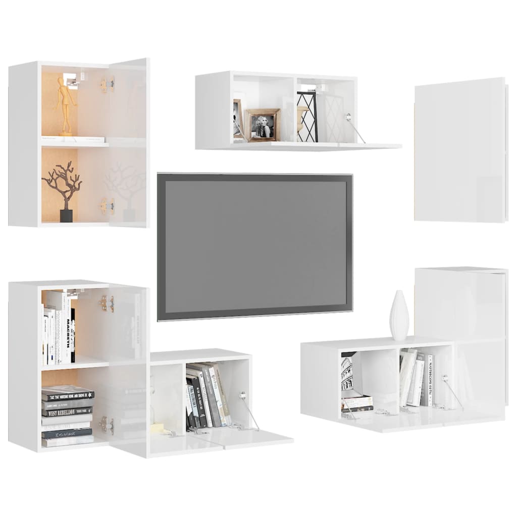 

vidaXL 7-delige Tv-meubelset spaanplaat hoogglans wit