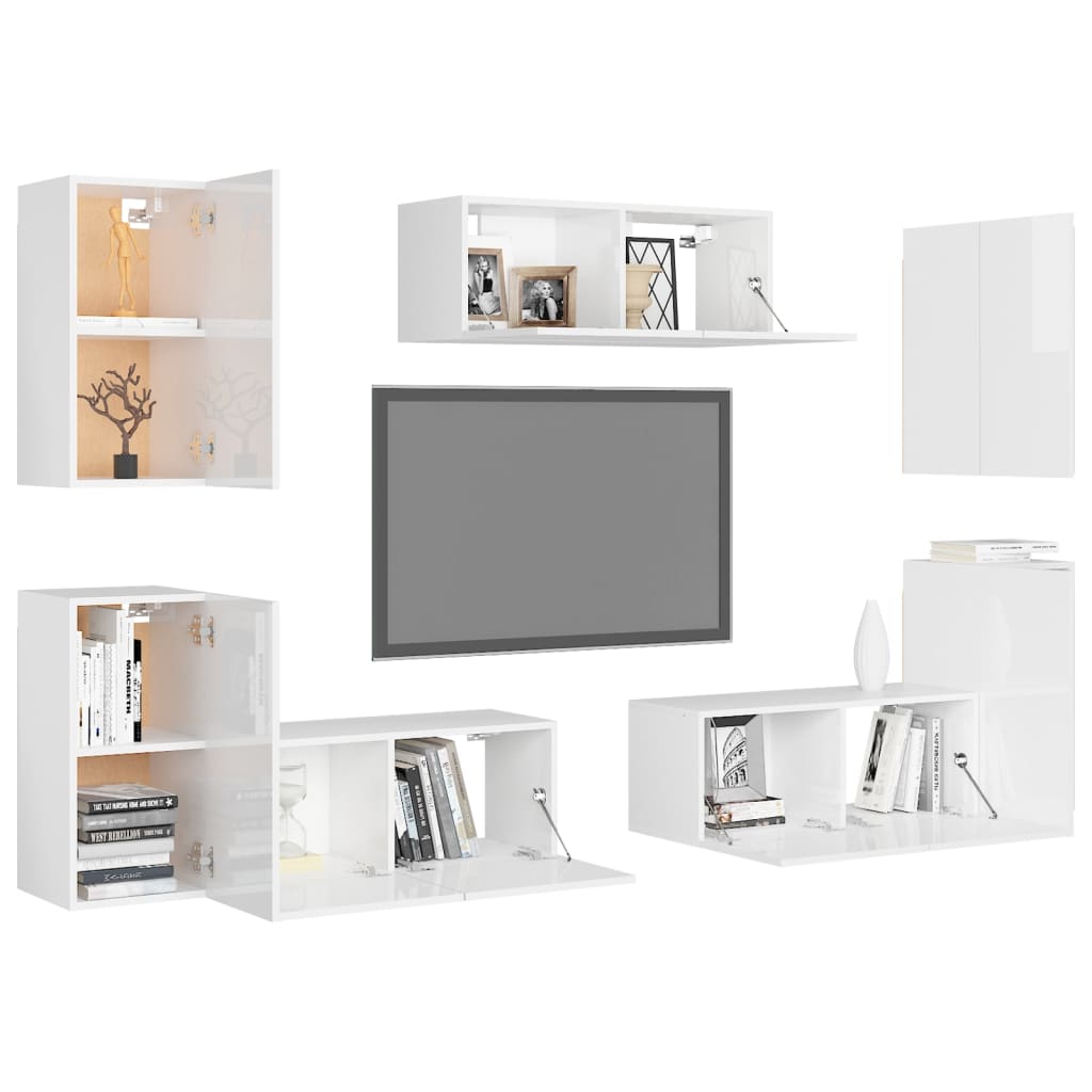 

vidaXL 7-delige Tv-meubelset spaanplaat hoogglans wit