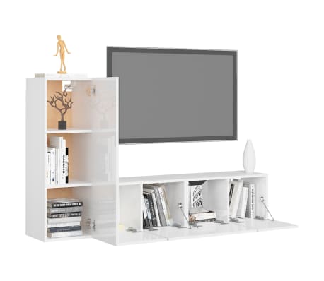 vidaXL Set de dulapuri TV, 3 piese, alb extralucios, lemn prelucrat