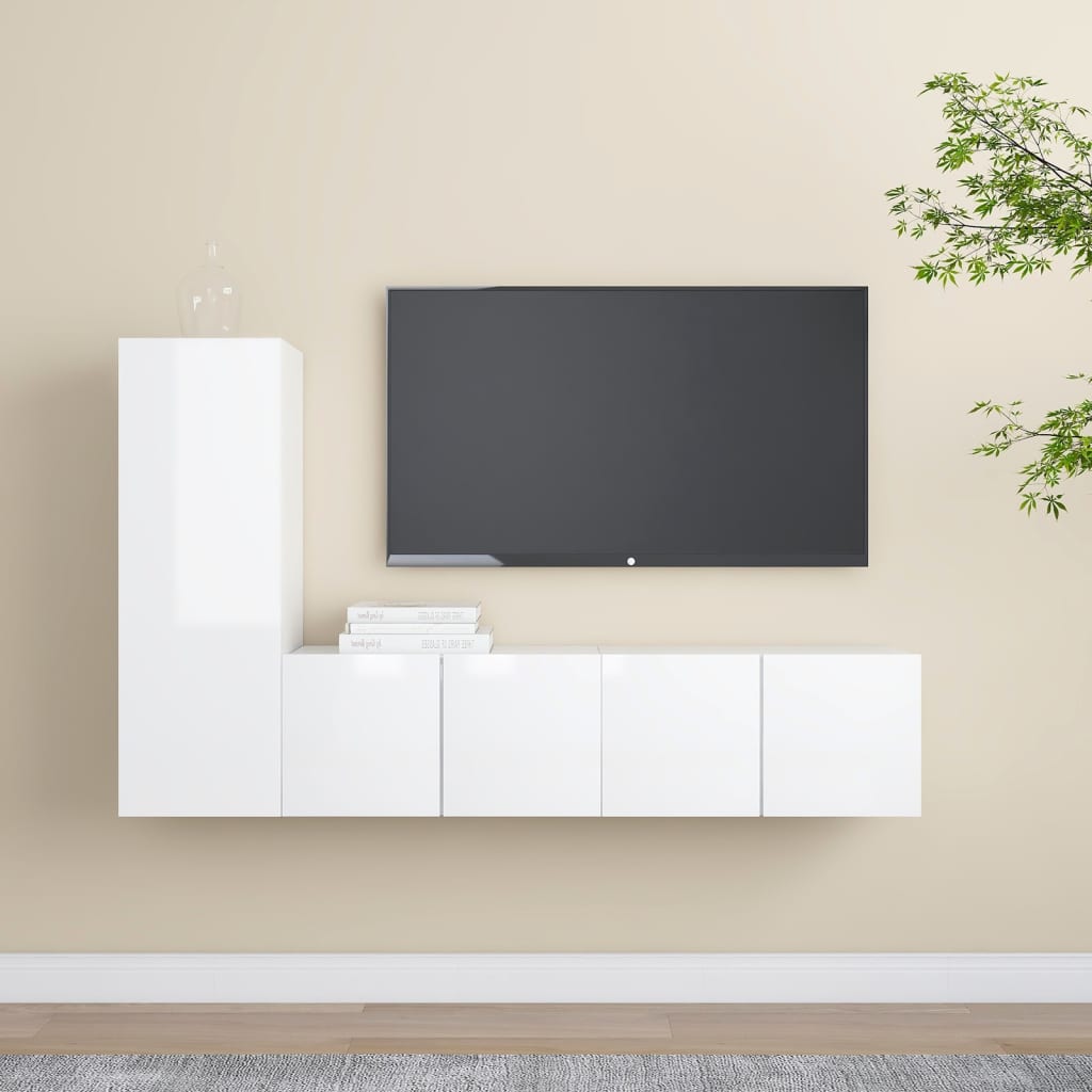 Ensemble de meuble TV 3 pcs Blanc brillant Aggloméré