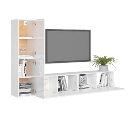 vidaXL Televizoriaus spintelių komplektas, 4 dalių, baltas, MDP