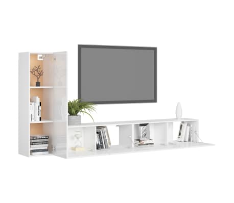 vidaXL Televizoriaus spintelių komplektas, 3 dalių, baltas, mediena