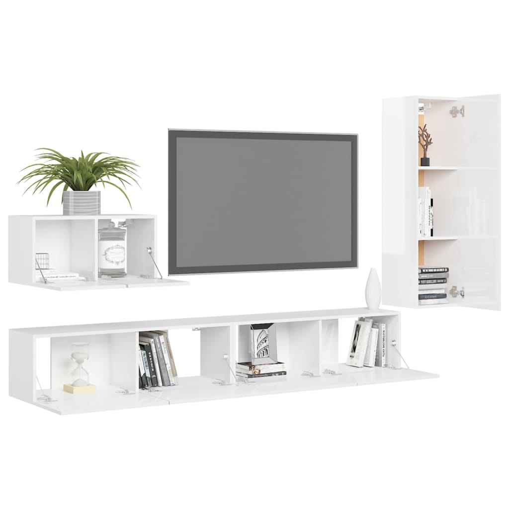 

vidaXL 4-delige Tv-meubelset spaanplaat hoogglans wit