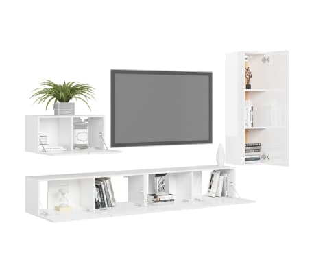vidaXL Televizoriaus spintelių komplektas, 4 dalių, baltas, mediena