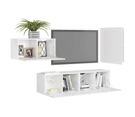 vidaXL Televizoriaus spintelių komplektas, 4 dalių, baltas, MDP