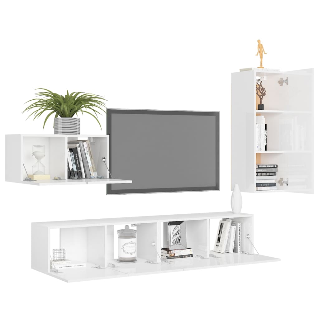 

vidaXL 4-delige Tv-meubelset spaanplaat hoogglans wit