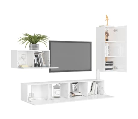 vidaXL Televizoriaus spintelių komplektas, 4 dalių, baltas, mediena