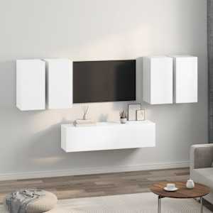 vidaXL Televizoriaus spintelių komplektas, 6 dalių, baltas, MDP