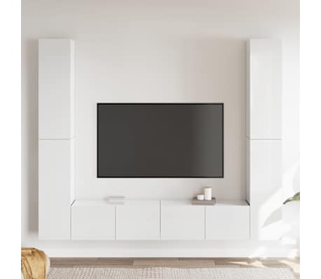 vidaXL Televizoriaus spintelių komplektas, 6 dalių, baltas, mediena