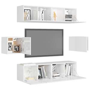 vidaXL Set de dulapuri TV, 6 piese, alb extralucios, lemn prelucrat