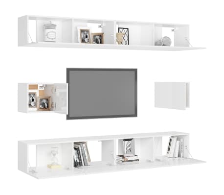 vidaXL Televizoriaus spintelių komplektas, 6 dalių, baltas, MDP