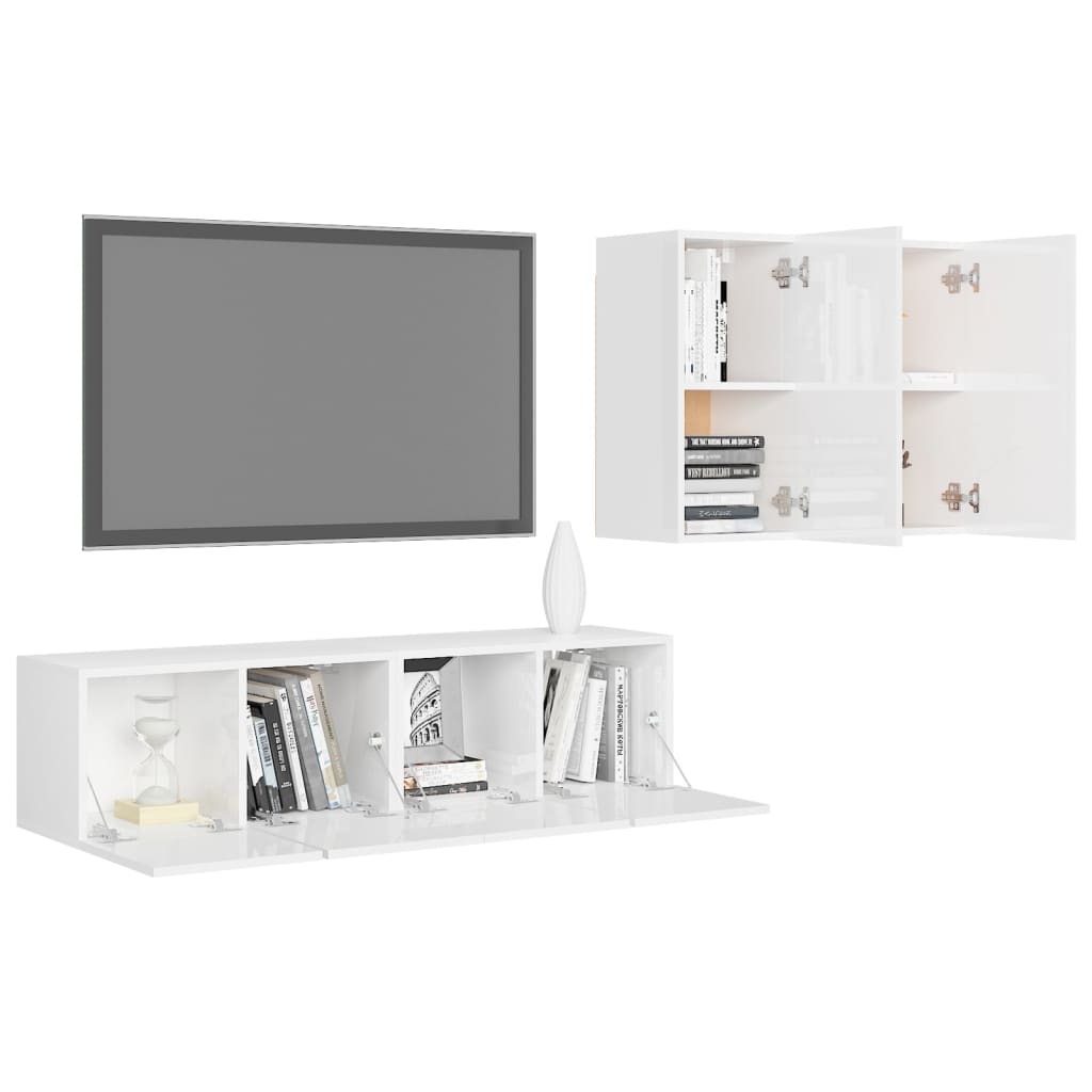 

vidaXL 4-delige Tv-meubelset spaanplaat hoogglans wit