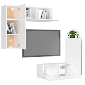 vidaXL Televizoriaus spintelių komplektas, 4 dalių, baltas, mediena