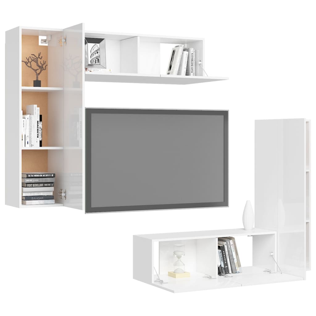 

vidaXL 4-delige Tv-meubelset spaanplaat hoogglans wit