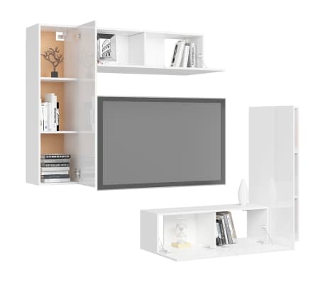 vidaXL Televizoriaus spintelių komplektas, 4 dalių, baltas, mediena