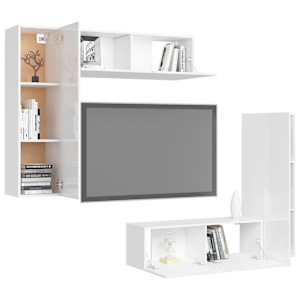 vidaXL Televizoriaus spintelių komplektas, 4 dalių, baltas, mediena