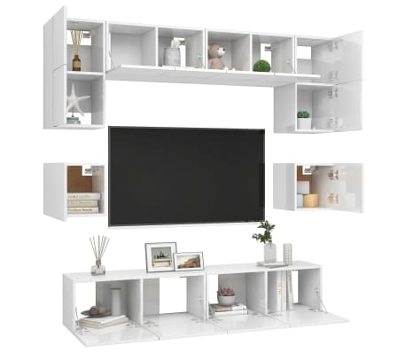 vidaXL Televizoriaus spintelių komplektas, 8 dalių, baltas, MDP