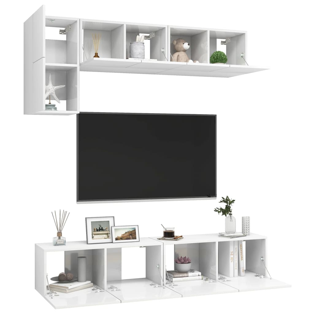 

vidaXL 5-delige Tv-meubelset spaanplaat hoogglans wit