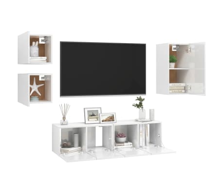 vidaXL 5 pcs conjunto de móveis de TV contraplacado branco brilhante