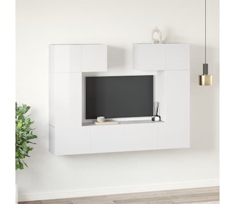 vidaXL Televizoriaus spintelių komplektas, 6 dalių, baltas, MDP