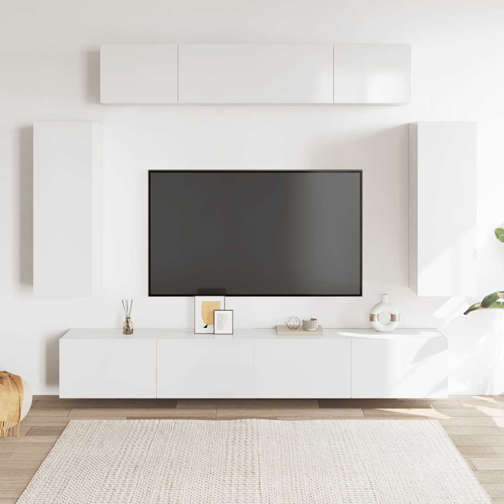 Ensemble de meuble TV 6 pcs Blanc brillant Aggloméré