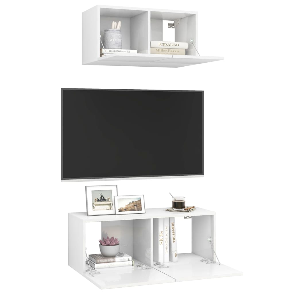 

vidaXL 2-delige Tv-meubelset spaanplaat hoogglans wit