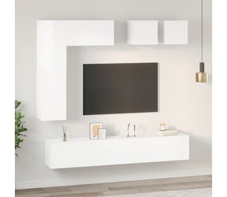 vidaXL Televizoriaus spintelių komplektas, 8 dalių, baltas, MDP