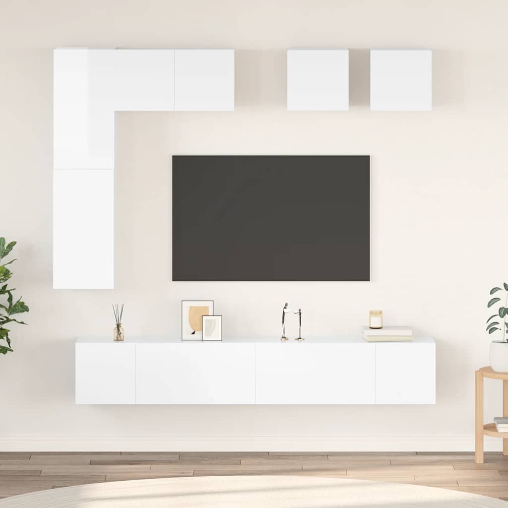 Ensemble de meuble TV 8 pcs Blanc brillant Aggloméré