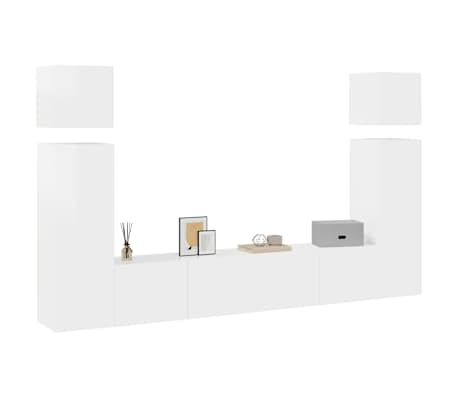 vidaXL Televizoriaus spintelių komplektas, 8 dalių, baltas, MDP