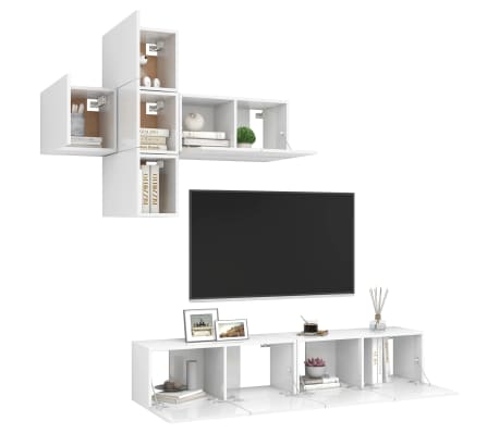 vidaXL Televizoriaus spintelių komplektas, 7 dalių, baltas, MDP