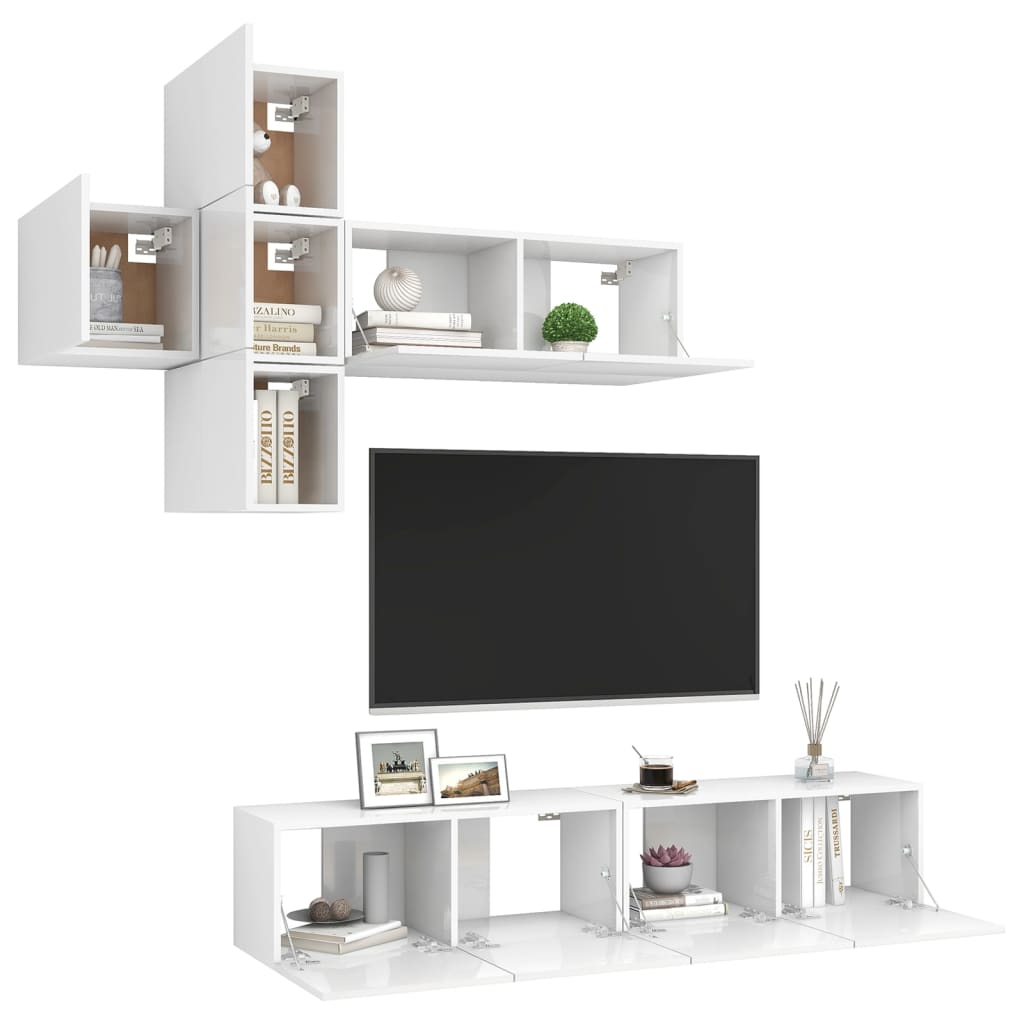 

vidaXL 7-delige Tv-meubelset spaanplaat hoogglans wit