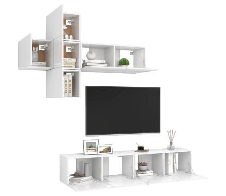 vidaXL Televizoriaus spintelių komplektas, 7 dalių, baltas, MDP
