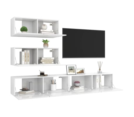 vidaXL Televizoriaus spintelių komplektas, 4 dalių, baltas, mediena