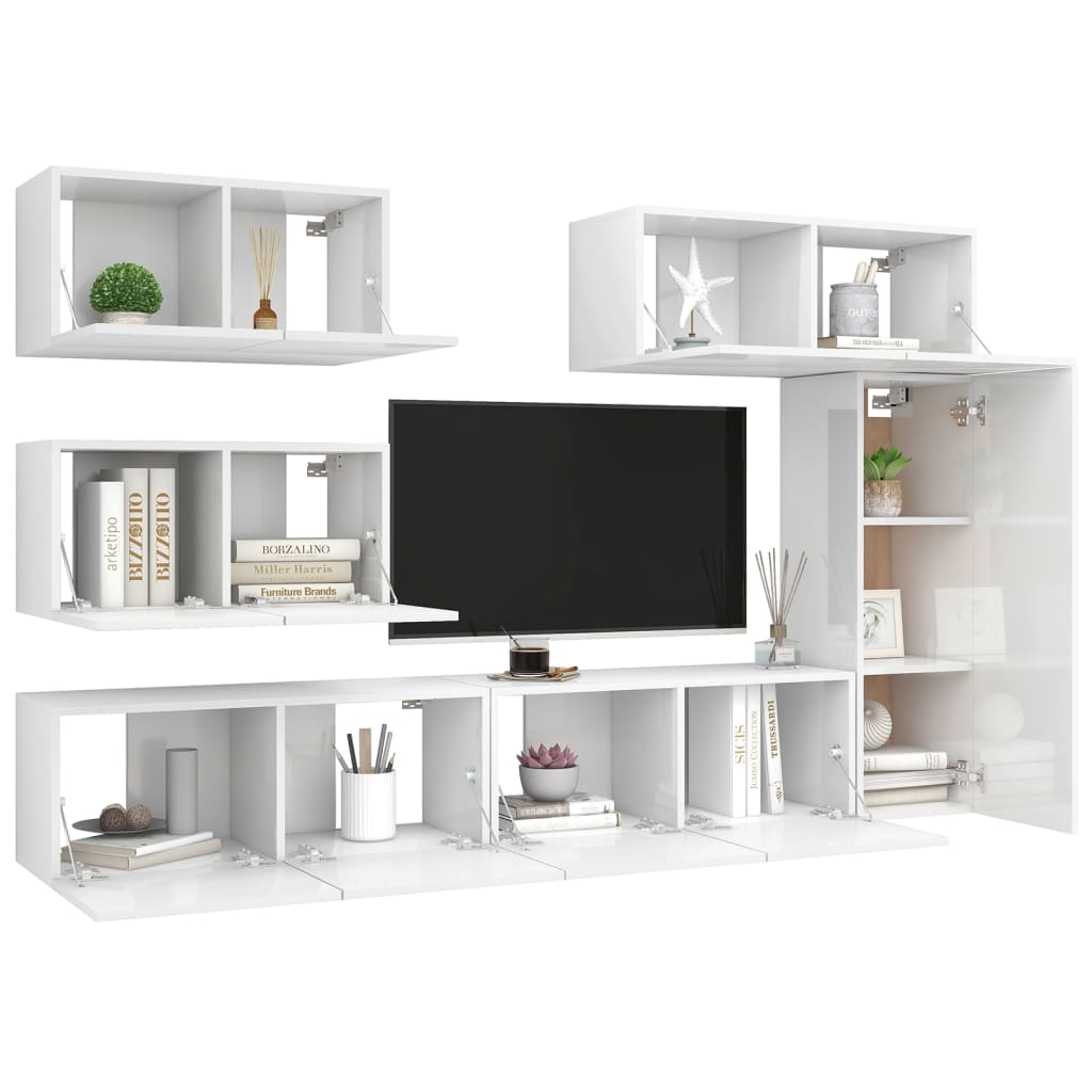 

vidaXL 6-delige Tv-meubelset spaanplaat hoogglans wit