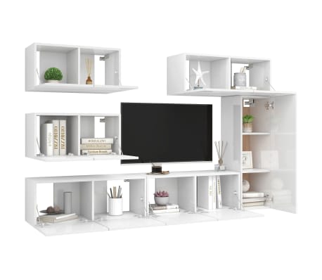 vidaXL Ensemble de meuble TV 6 pcs Blanc brillant Bois d'ingénierie