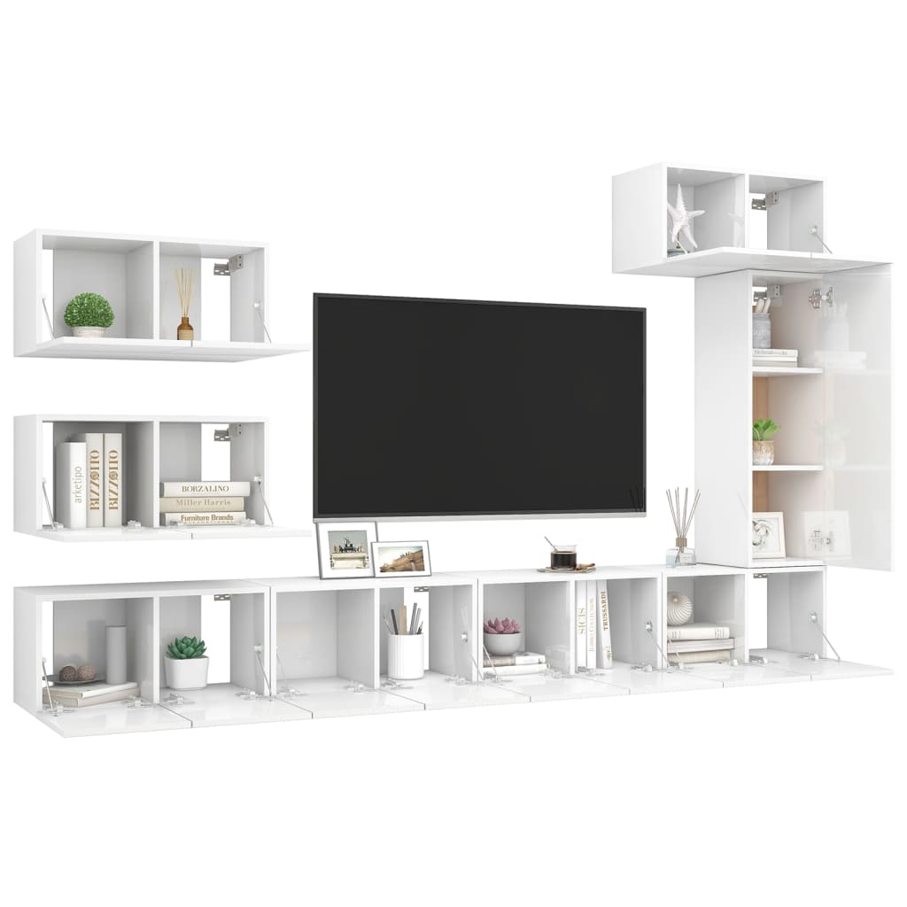 

vidaXL 8-delige Tv-meubelset spaanplaat hoogglans wit