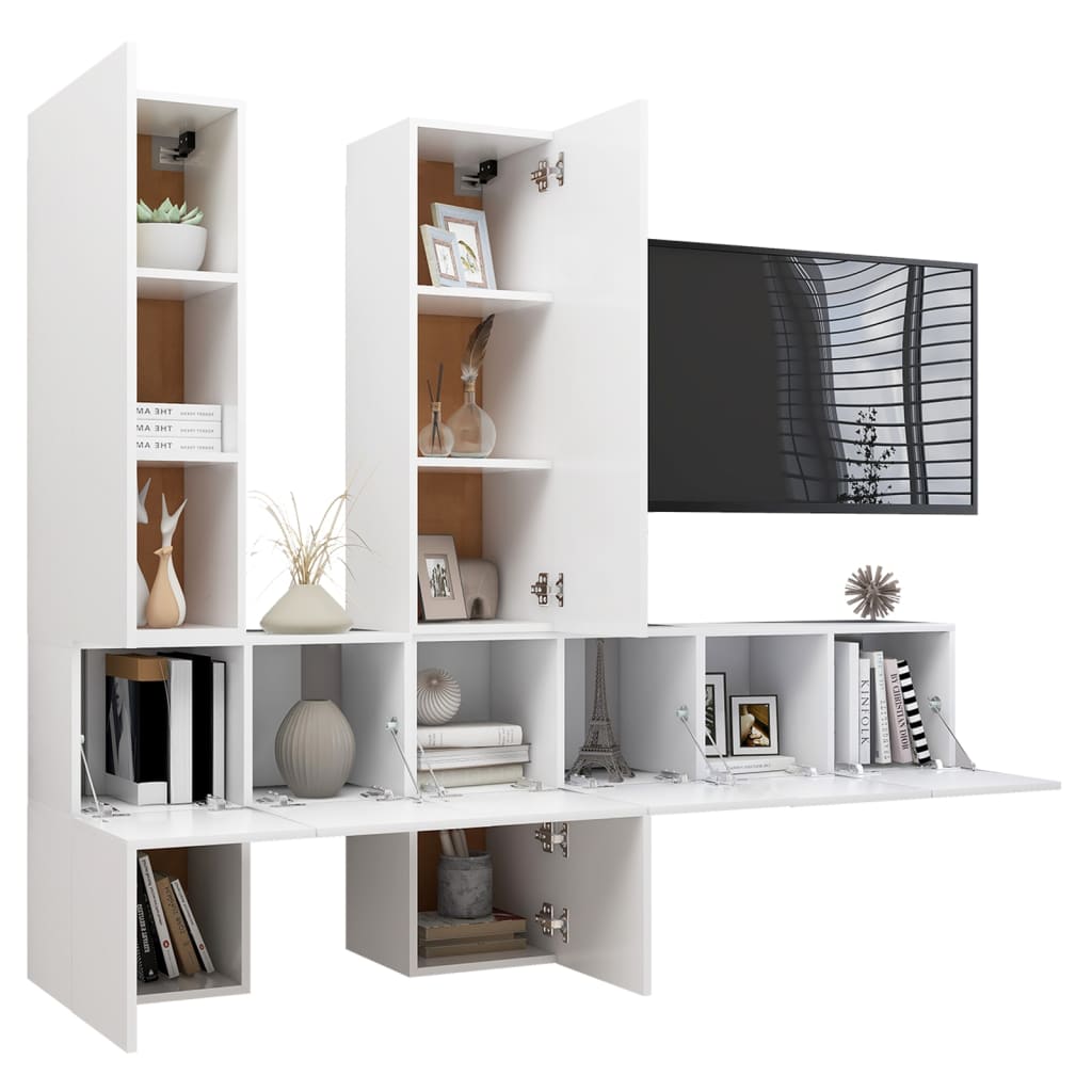 vidaXL 7 Piece TV Cabinet Set High Gloss White Engineered Wood