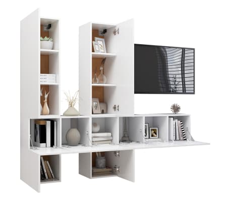 vidaXL 7 Piece TV Cabinet Set High Gloss White Engineered Wood