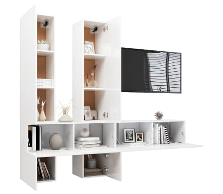 vidaXL Televizoriaus spintelių komplektas, 6 dalių, baltas, MDP