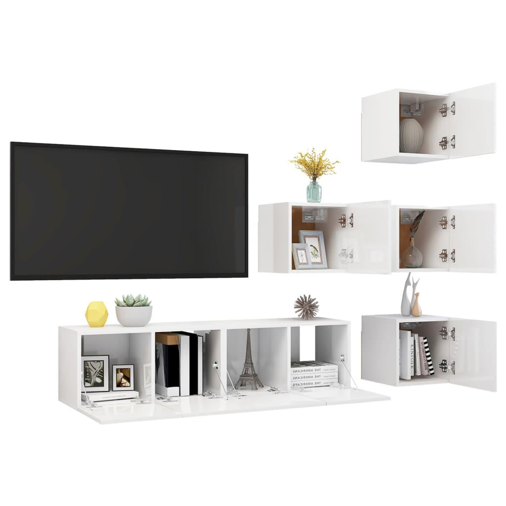 

vidaXL 6-delige Tv-meubelset spaanplaat hoogglans wit