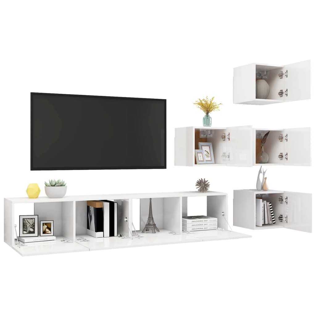 

vidaXL 6-delige Tv-meubelset spaanplaat hoogglans wit