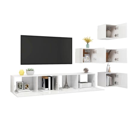 vidaXL Televizoriaus spintelių komplektas, 6 dalių, baltas, MDP