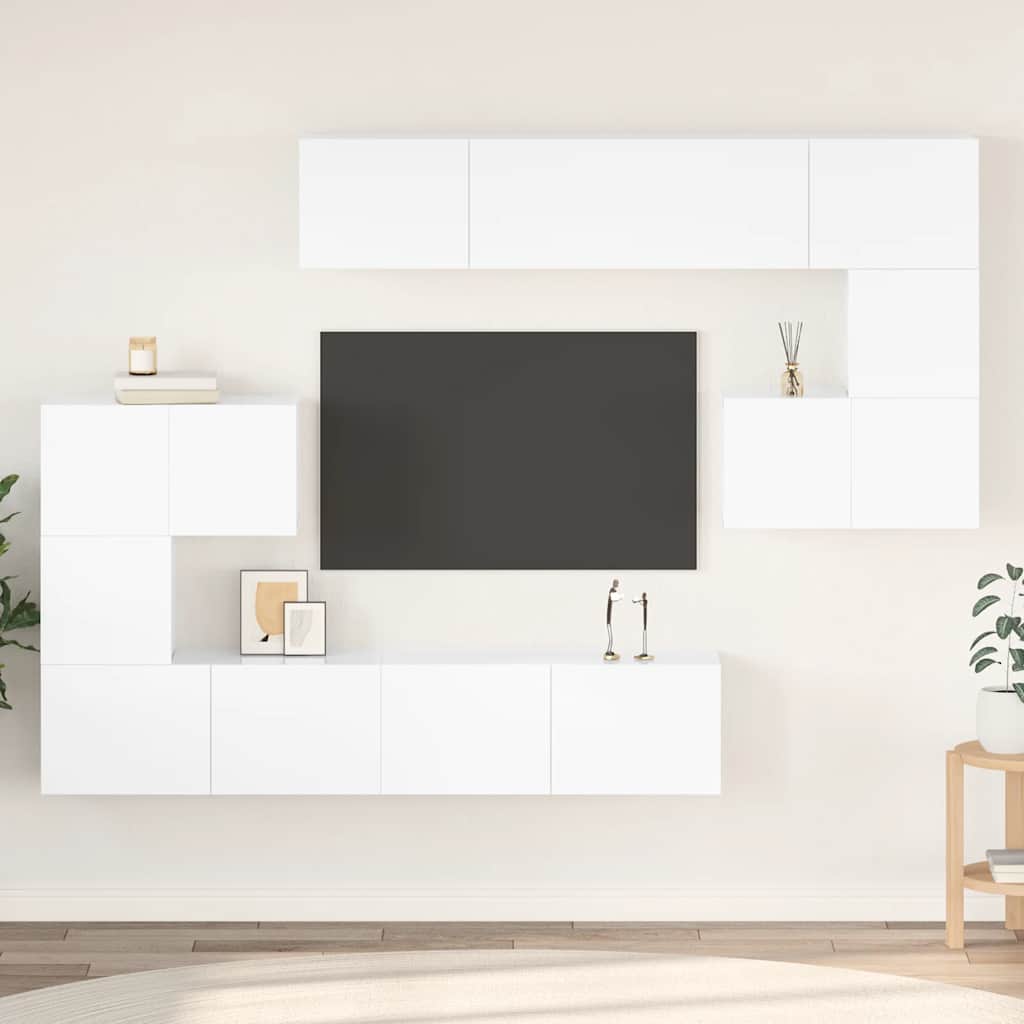 Ensemble de meuble TV 8 pcs Blanc brillant Aggloméré