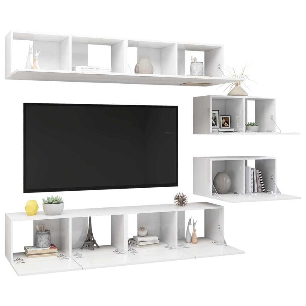 

vidaXL 6-delige Tv-meubelset spaanplaat hoogglans wit