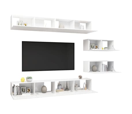 vidaXL Televizoriaus spintelių komplektas, 6 dalių, baltas, mediena