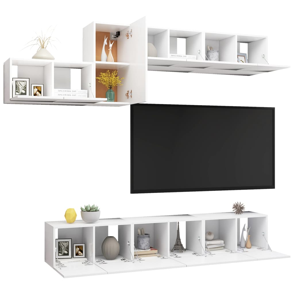

vidaXL 7-delige Tv-meubelset spaanplaat hoogglans wit