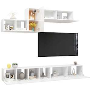 vidaXL Televizoriaus spintelių komplektas, 6 dalių, baltas, MDP